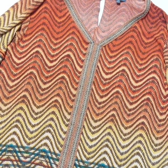 Multi Colored Boho‎ Top by Democracy Size Medium with Fringe Flowy - Picture 3 of 4